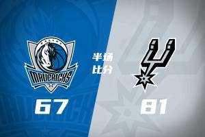 马刺半场81-67领先独行侠 卡斯尔8中8怒砍21+5+7 克莱16分
